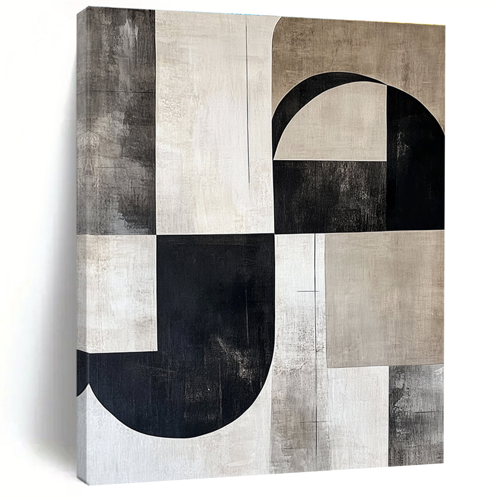 Black and Beige Geometric Shapes Abstract Painting GER211
