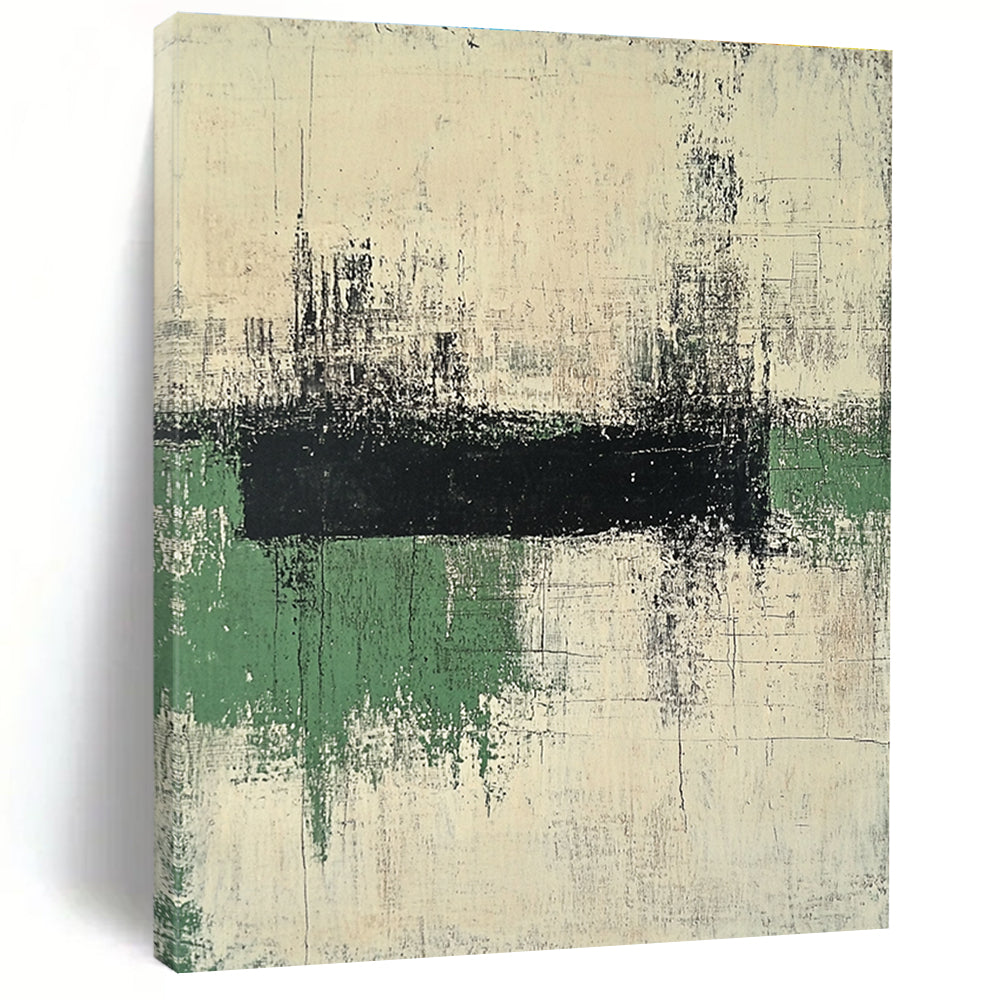 Black and Green Abstract Painting with Textured Layers GER561