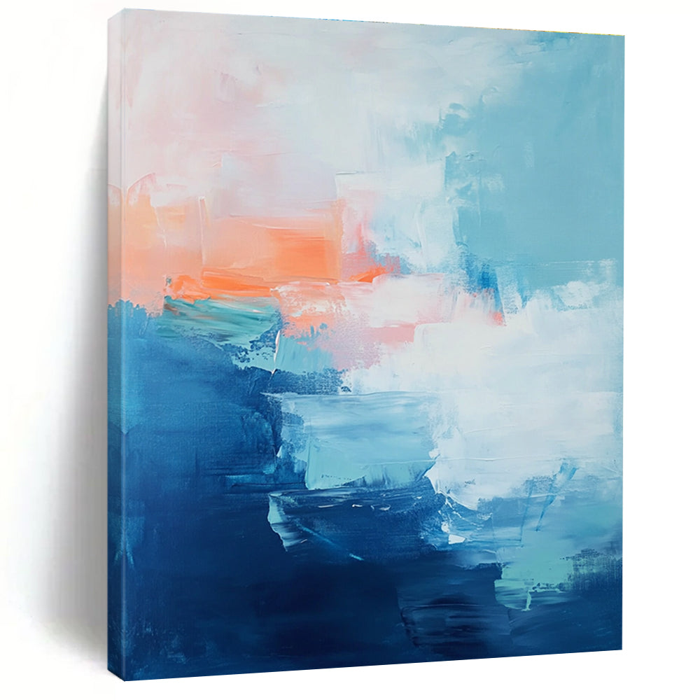 Blue Orange Abstract Painting with Layered Hues GER813