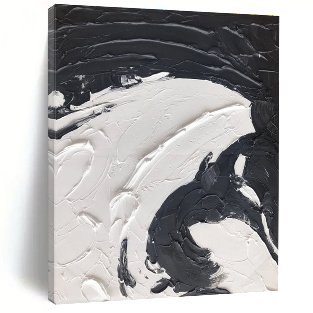 Black and White Swirl - Textured Abstract Painting with Bold Strokes ADGE393