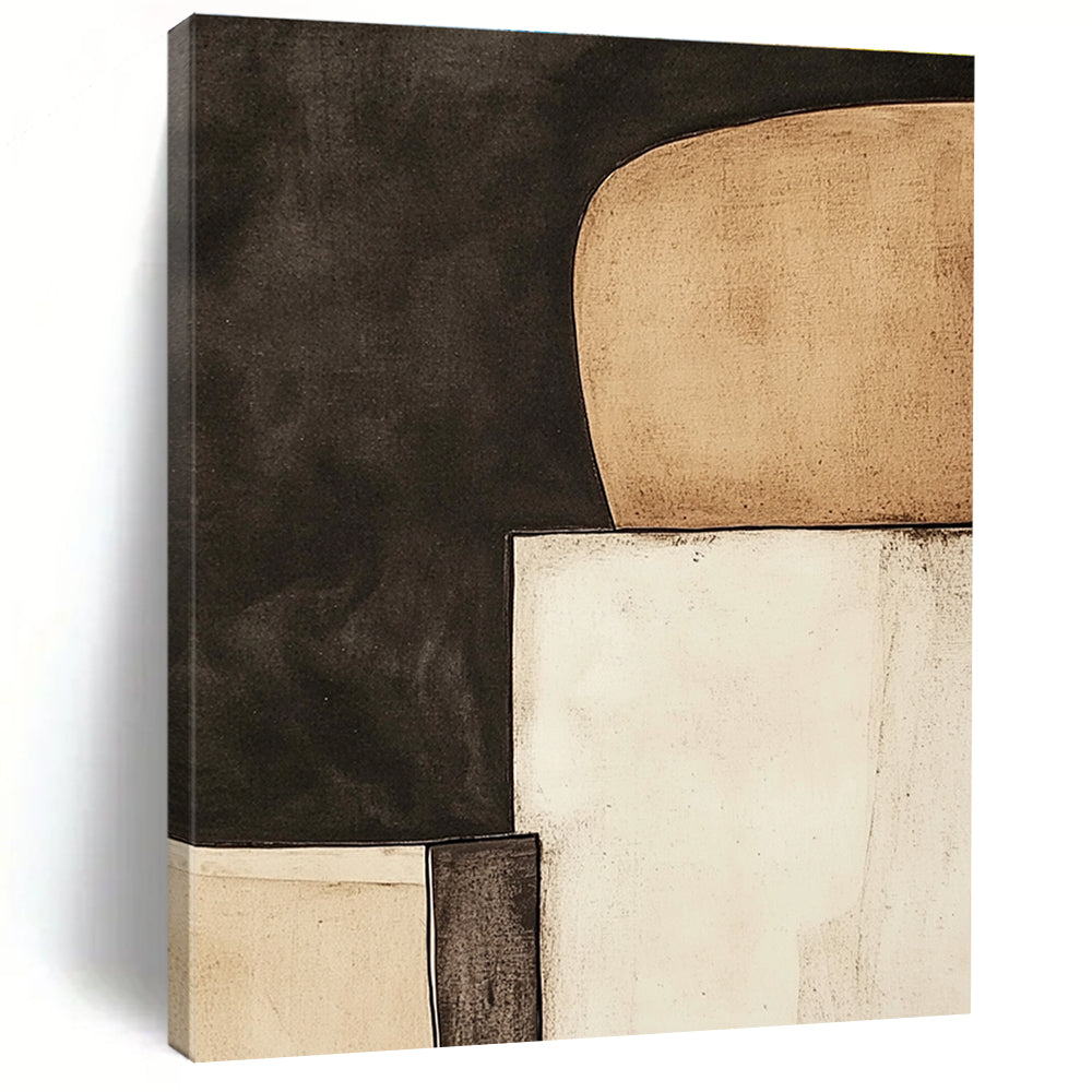 Black and Beige Abstract Painting with Minimalist Forms GER057