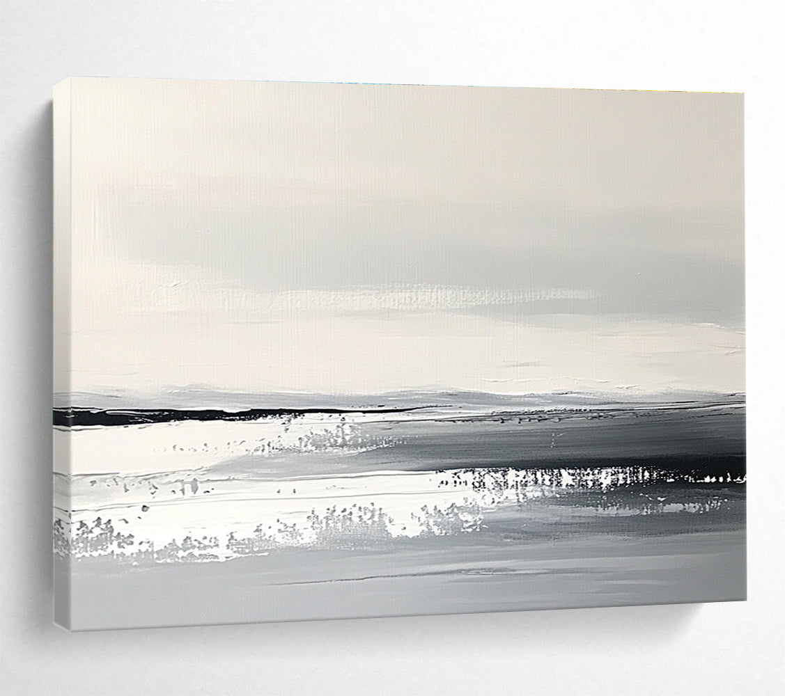 Monochrome Landscape Abstract Painting with Gray and White Tones DYP330