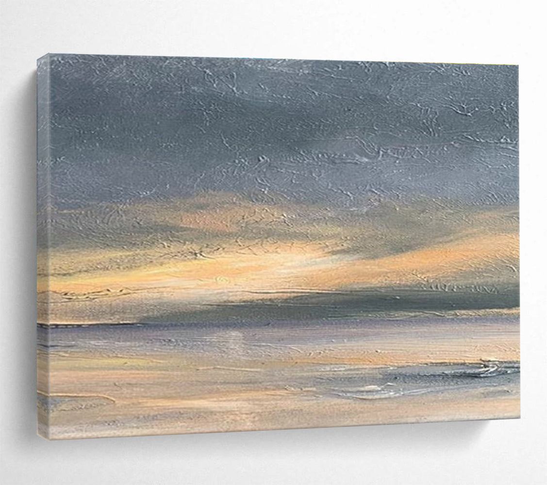 Textured Grey Orange Sea Sunset Abstract Painting THY016