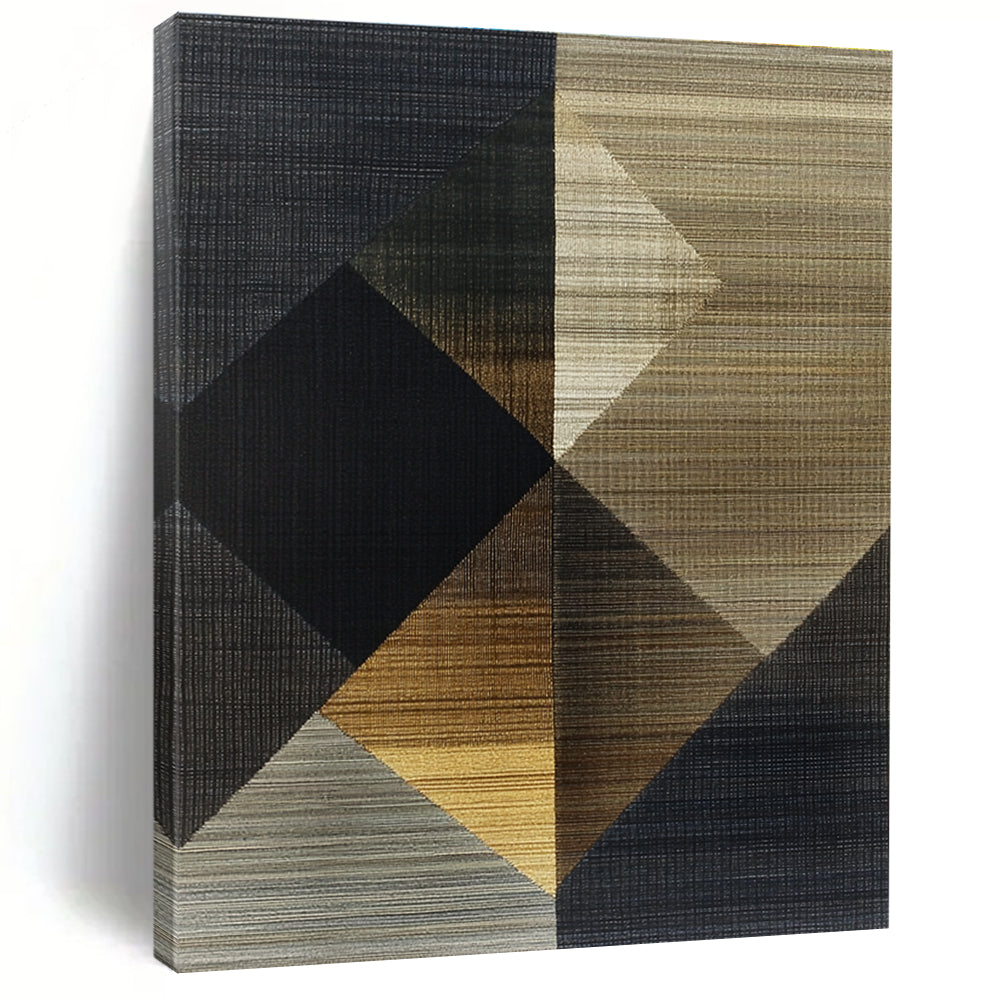 Geometric Abstract Art with Gold, Black, and Brown Textures GER263