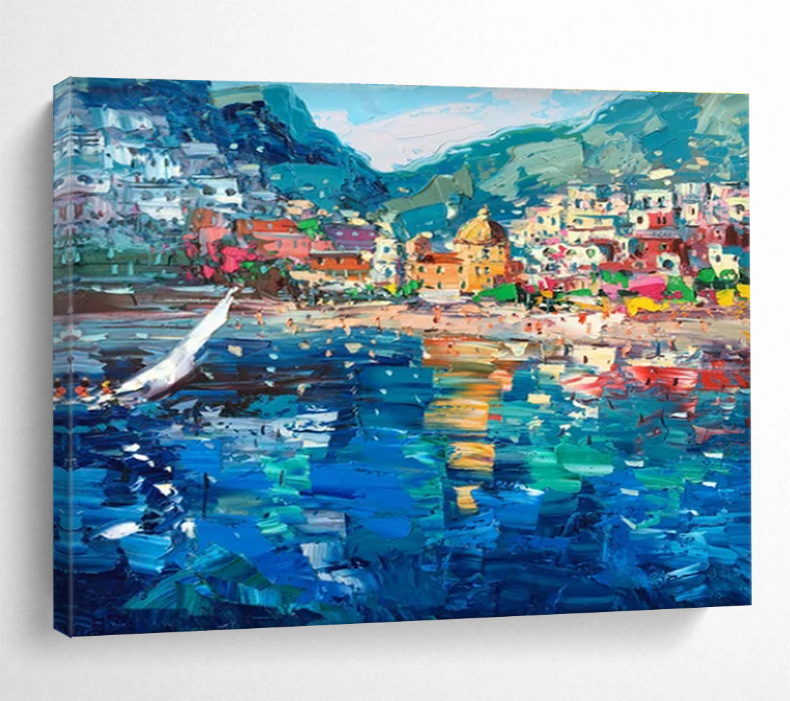 Vibrant Coastal Town Abstract Painting THY443