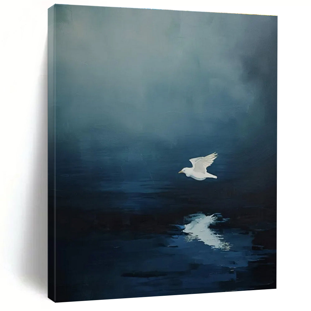 Seagull Reflection Abstract Painting with Deep Blues ADGE478