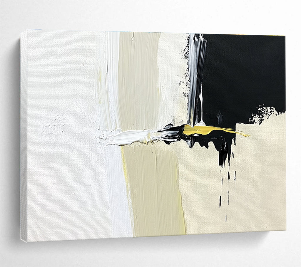 Black White and Yellow Abstract Painting with Bold Strokes DYP365