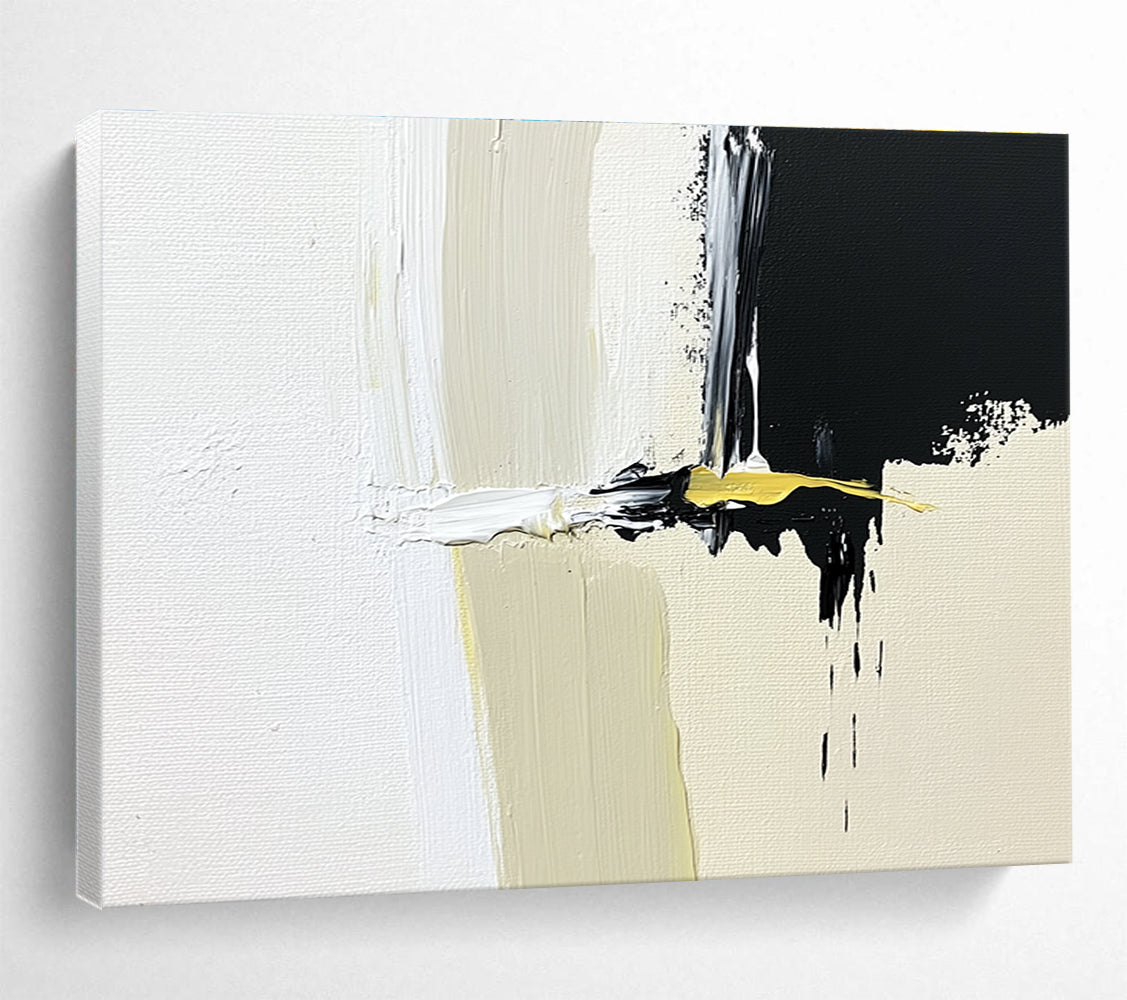 Black White and Yellow Abstract Painting with Bold Strokes DYP365