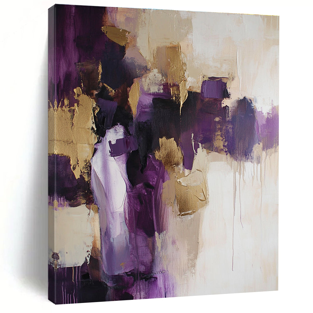 Purple and Gold Abstract Painting with Elegant Strokes GER462