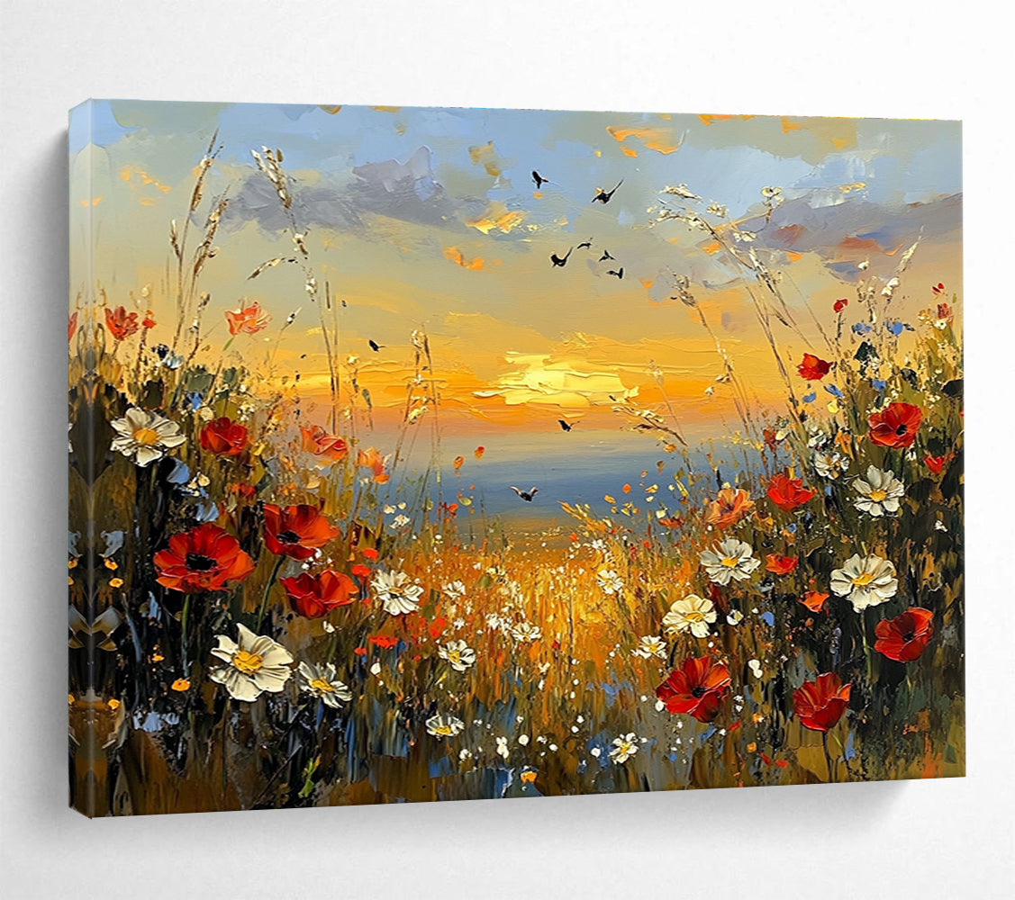 Flower Field Sunset - Impressionist Landscape Painting DYP056