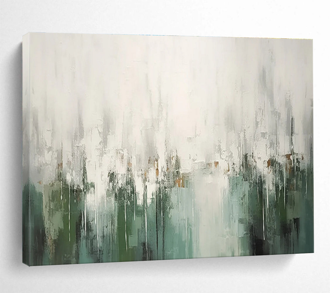 Green Gray Abstract Painting with Ethereal Drip Effects THY324