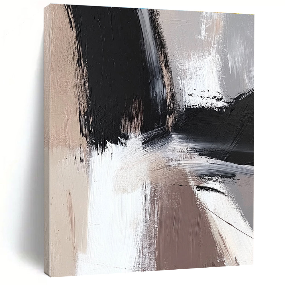 Black Beige and Gray Abstract Painting with Subtle Transitions GER504
