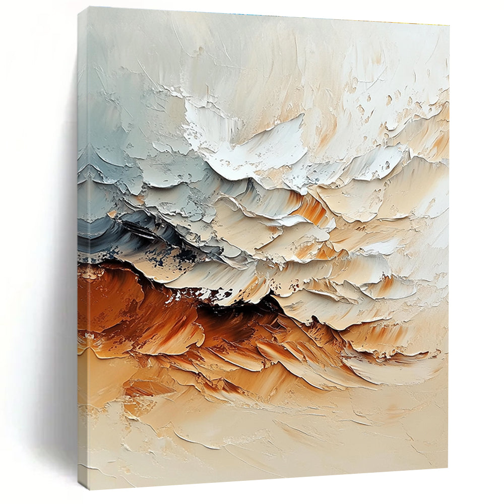 Beige and Brown Abstract Painting with Textured Waves GER477