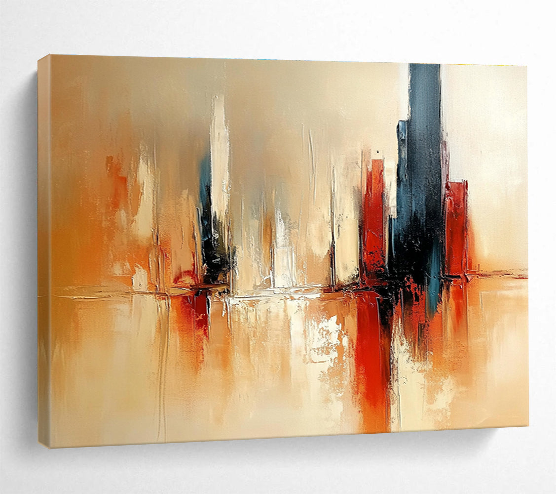 Earth - Toned Cityscape Abstract Painting with Reflective Textures DYP257
