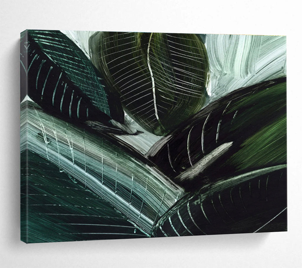 Green Leaf Abstract Painting with Bold Textures THY144
