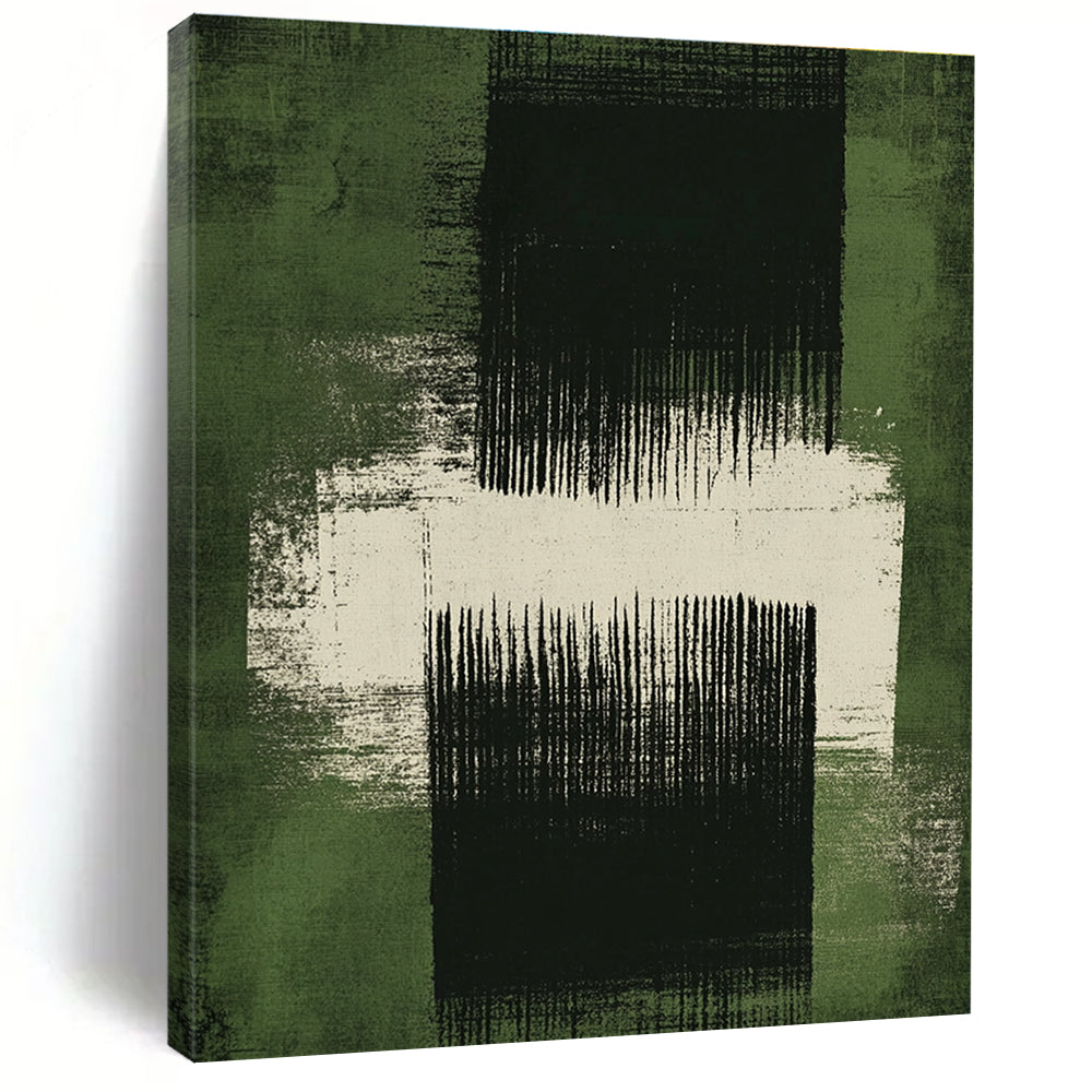 Green and Black Abstract Painting with Textured Layers GER110