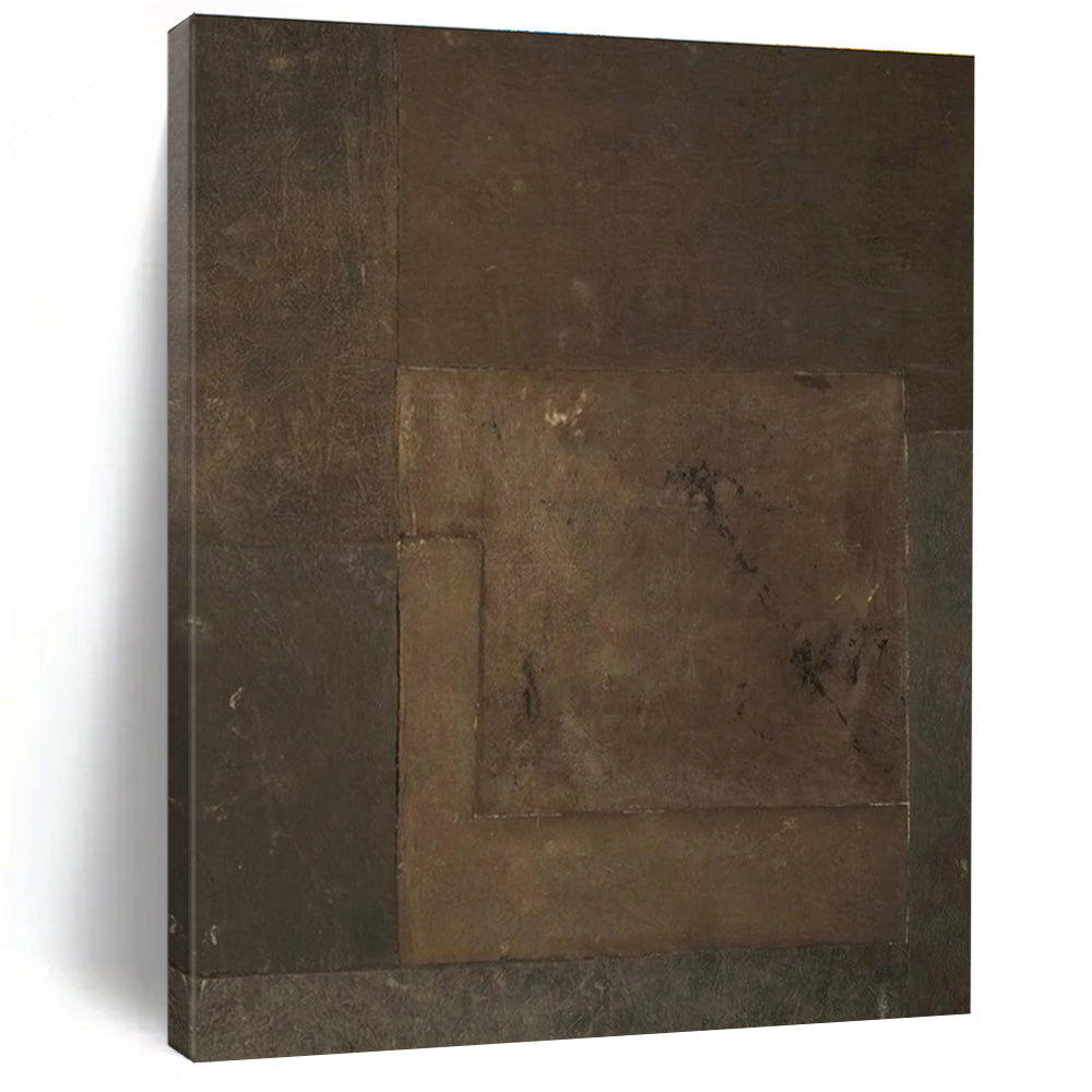 Brown Patchwork Abstract Painting with Textured Squares ADGE487