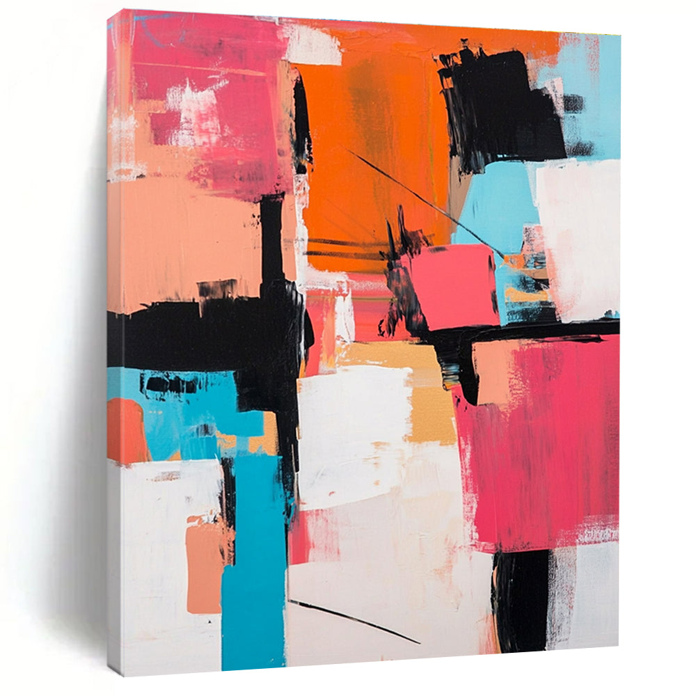 Pink Orange Abstract Painting with Geometric Forms GER714