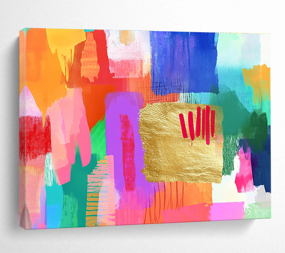 Colorful Abstract with Gold Accent Painting in Vibrant Hues DYP455