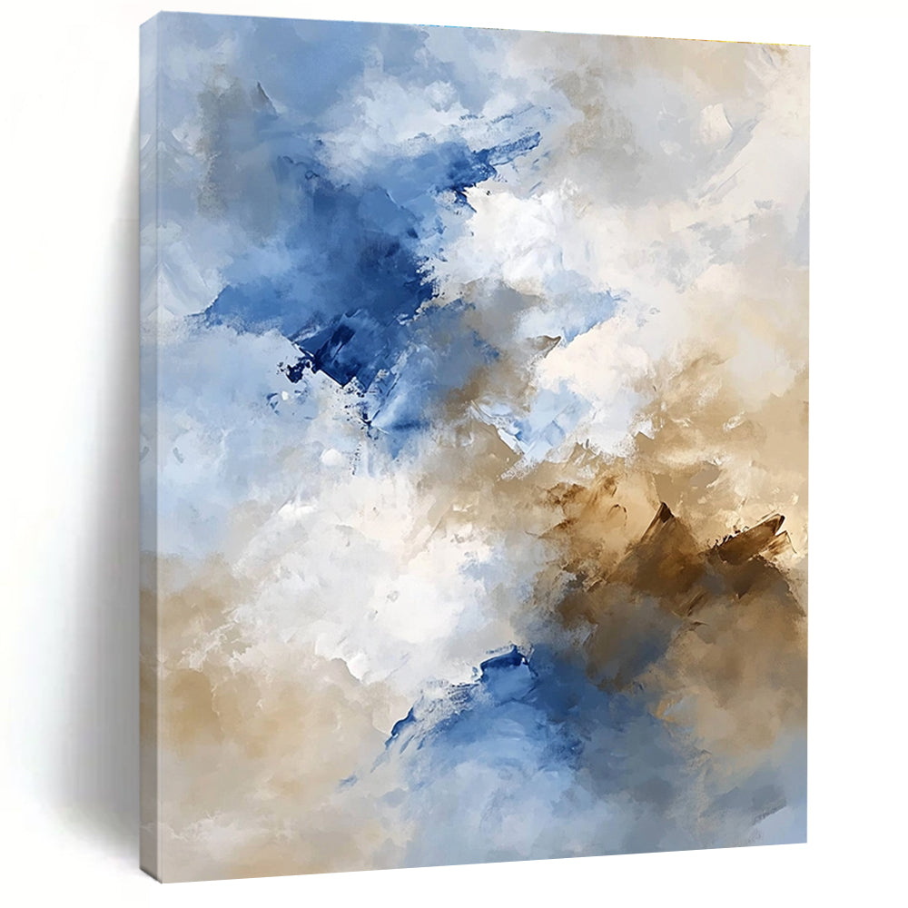 Blue and Beige Abstract Painting with Soft Cloud - like Textures GER370