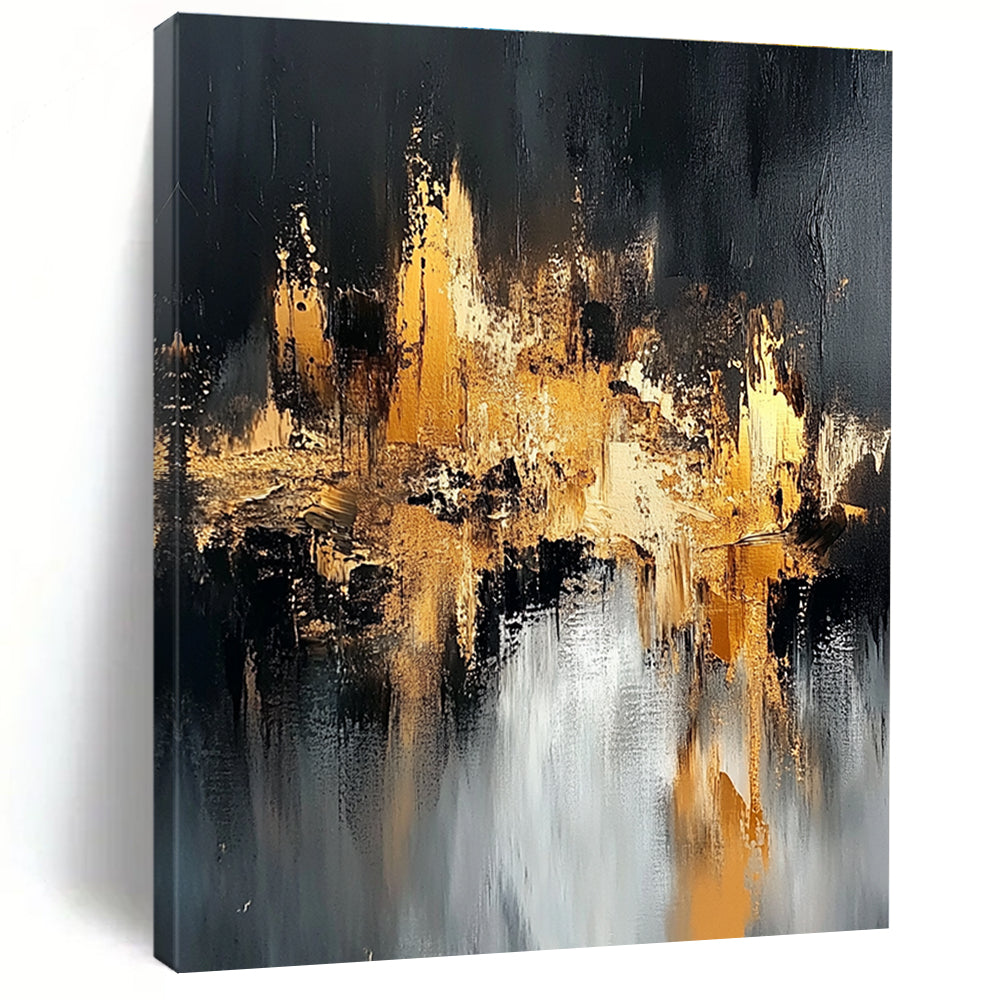 Black Gold and Silver Abstract Painting with Cityscape Inspiration GER643