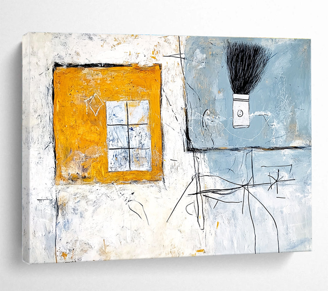Window and Brush Abstract Painting with Yellow Blue and White Tones DYP340