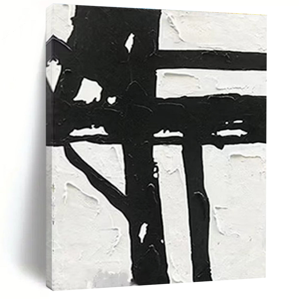 Bold Black and White Abstract Painting with Strong Forms ADGE148