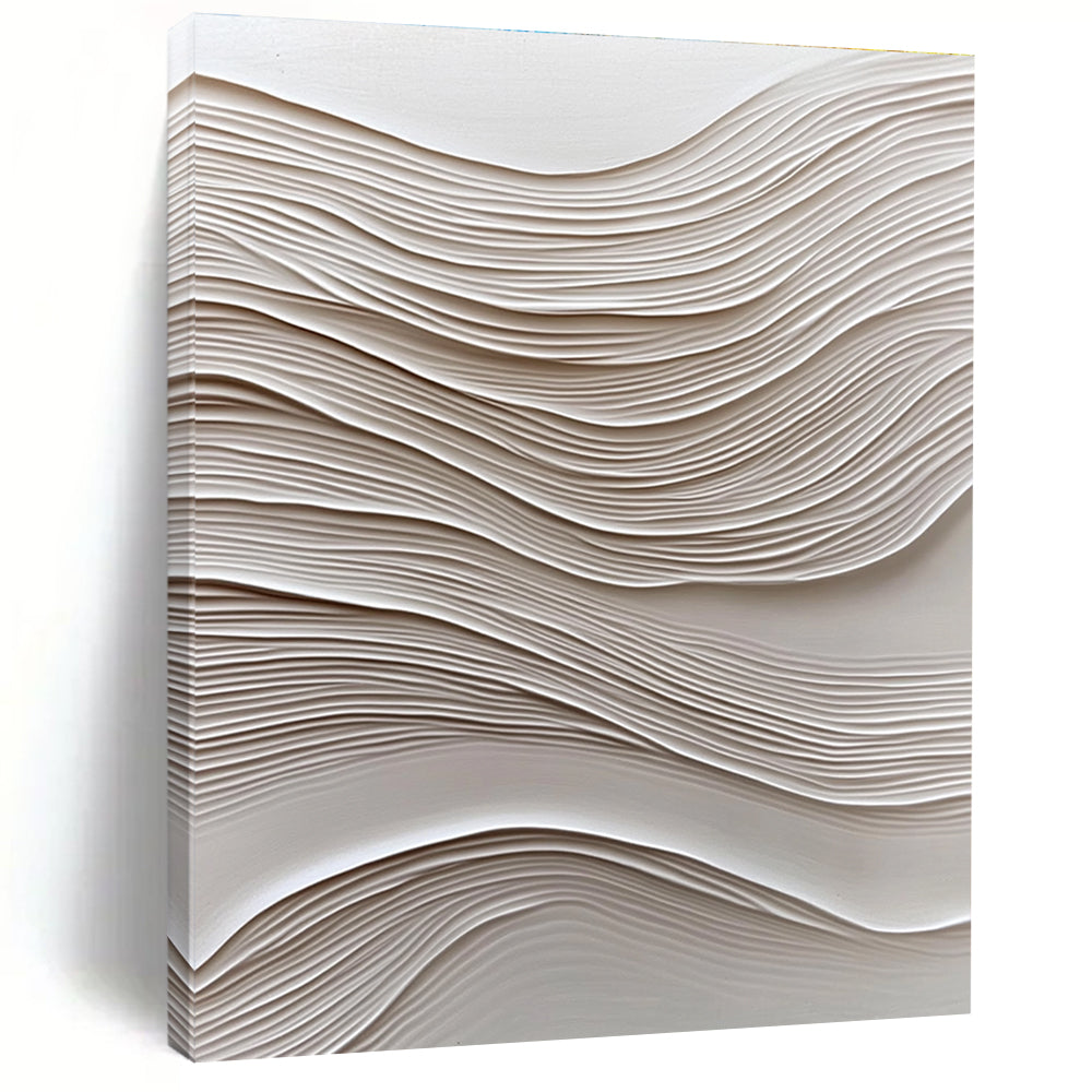 Large Abstract Art Featuring Wavy Lines on White Paper with Soft Lighting and Oil Painting Texture Highlighting Elegance and Simplicity.STSC965
