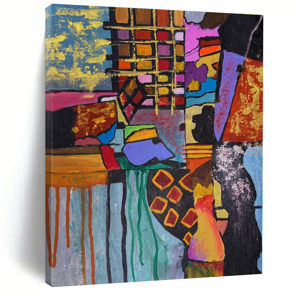 Colorful Cubist - Inspired Abstract Painting with Eclectic Shapes ADGE459