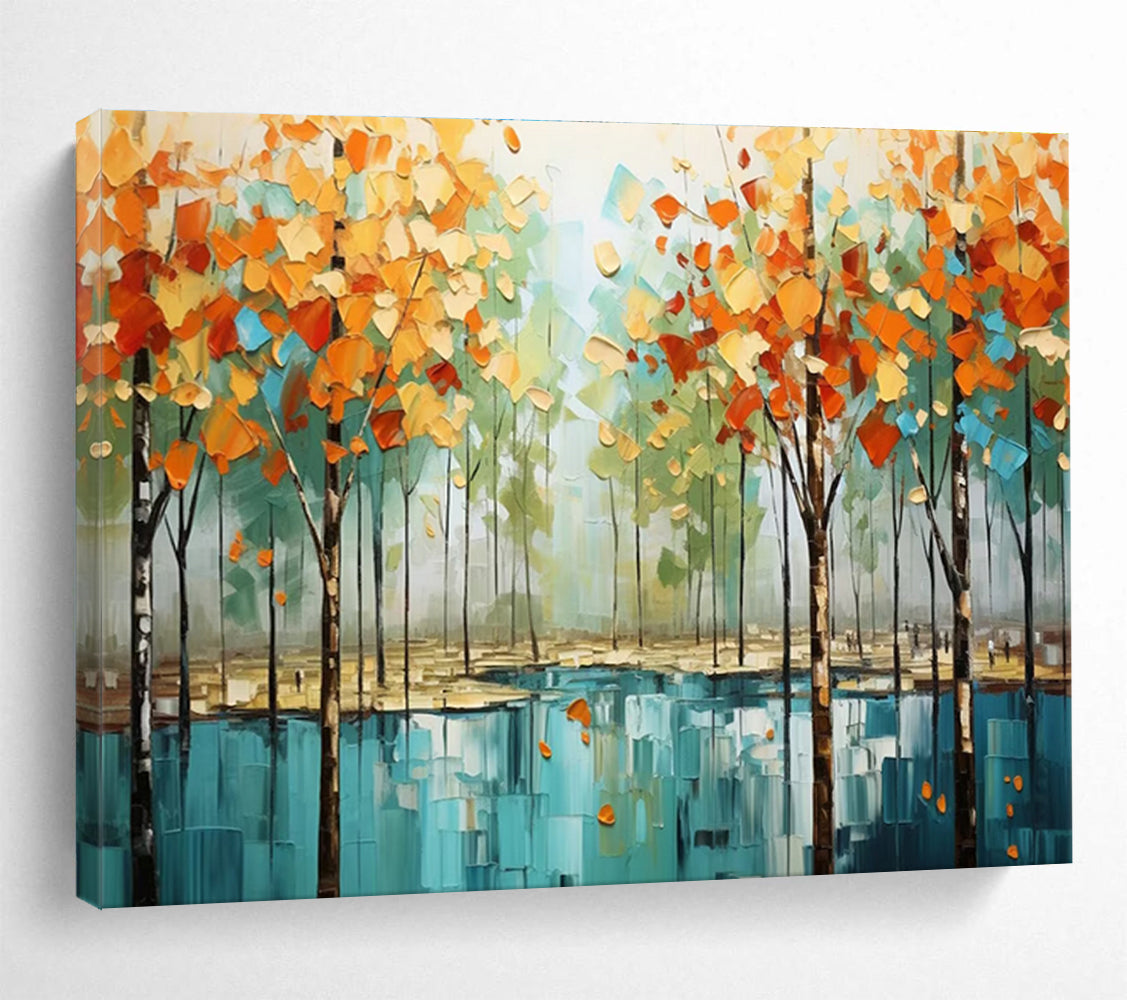 Autumn Forest Abstract Painting with Orange, Yellow, and Green Tones THY163