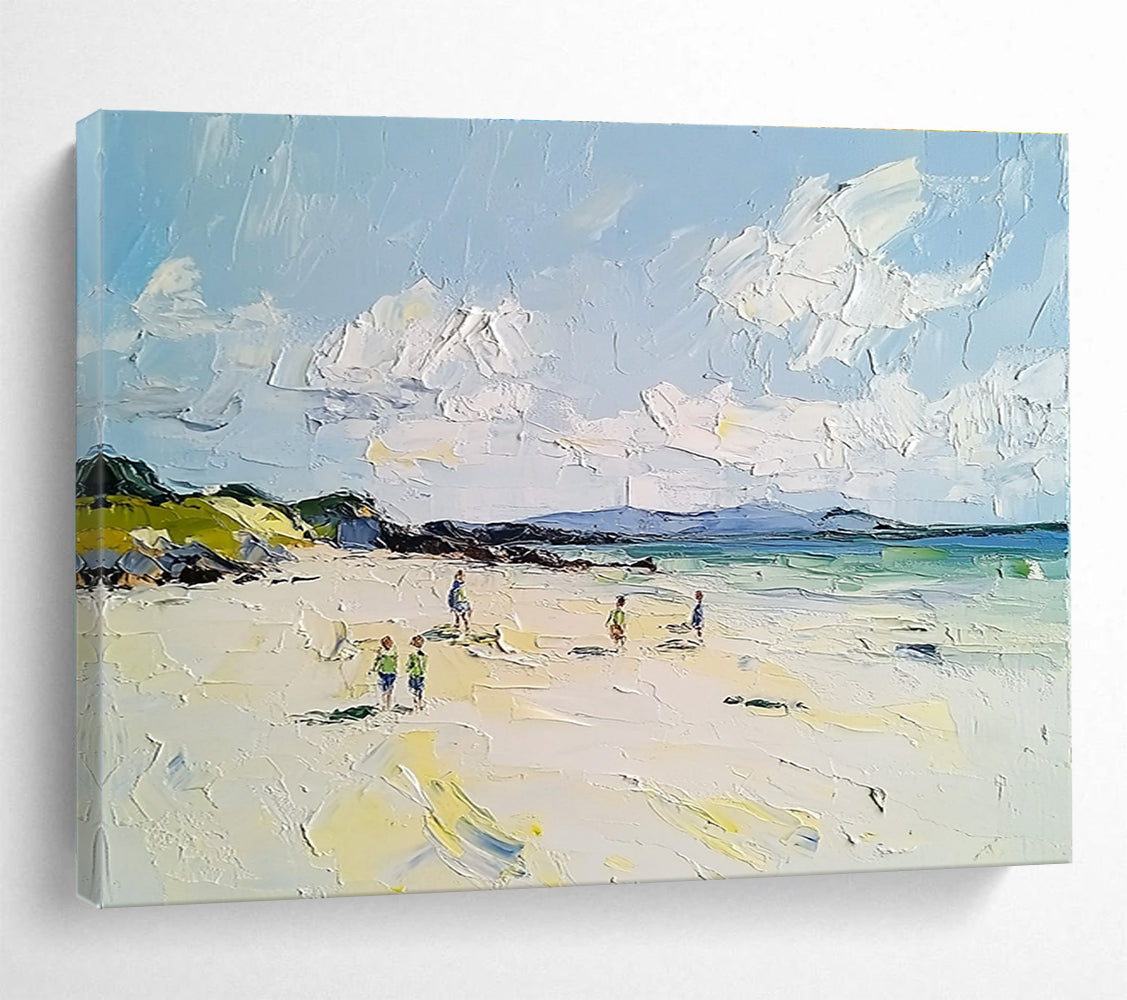Abstract painting of an Irish beach featuring vibrant colors thick brushstrokes and a smooth surface capturing serene natural beauty.SC595