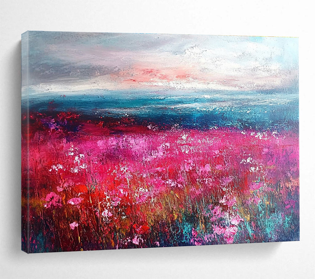 Pink Flower Field by the Sea Abstract Painting DYP472