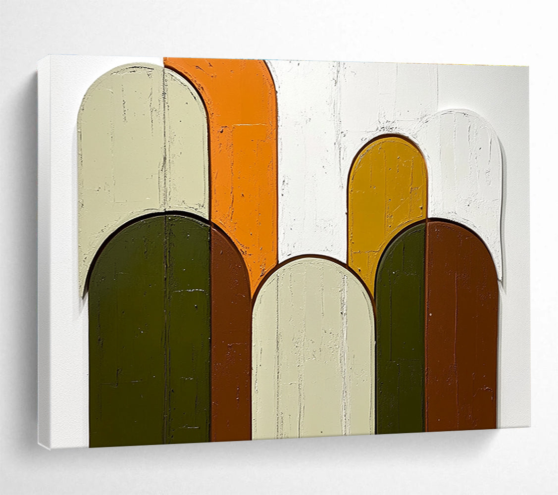 Colorful Arched Shapes Abstract Painting with Green Orange and Brown Tones DYP587