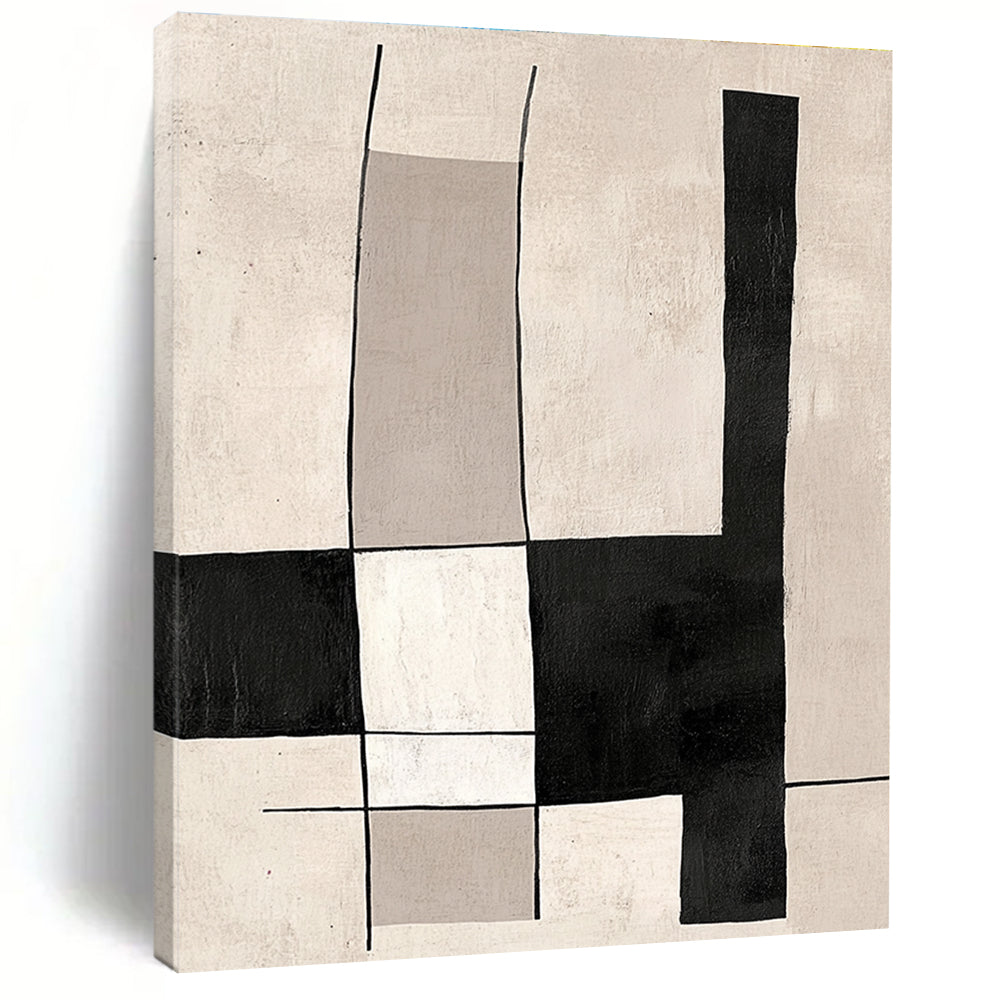 Black and White Abstract Painting with Geometric Forms GER609