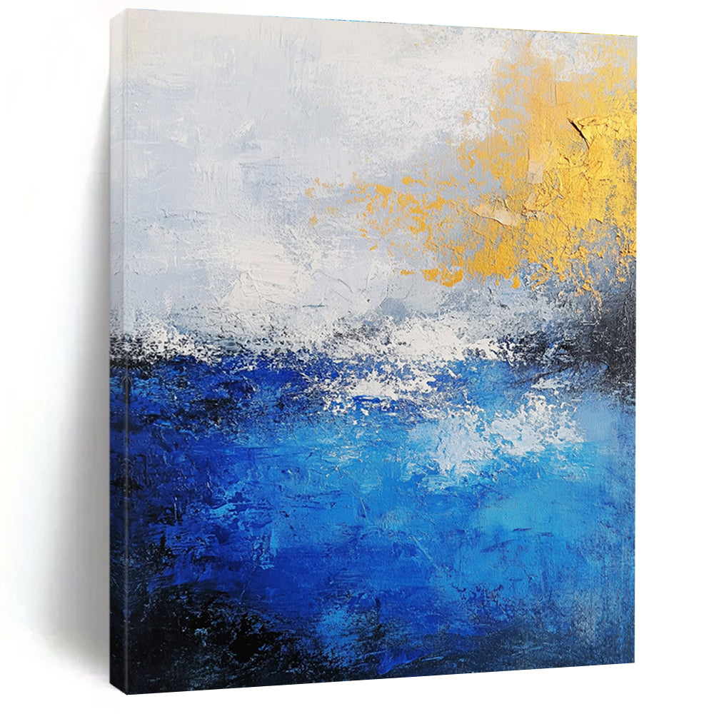 Gold - Accented Blue and White Abstract Painting GER310