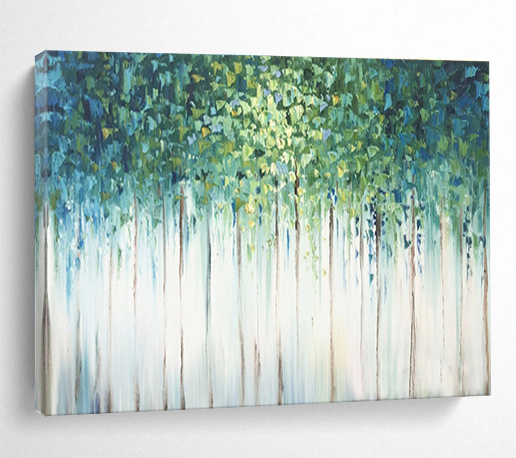 Forest Canopy Abstract Painting with Green, Blue, and White Tones THY206