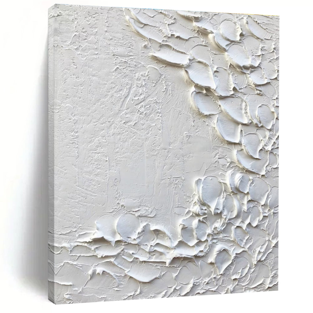 White Textured Minimalist Abstract Painting with Organic Shapes ADGE373