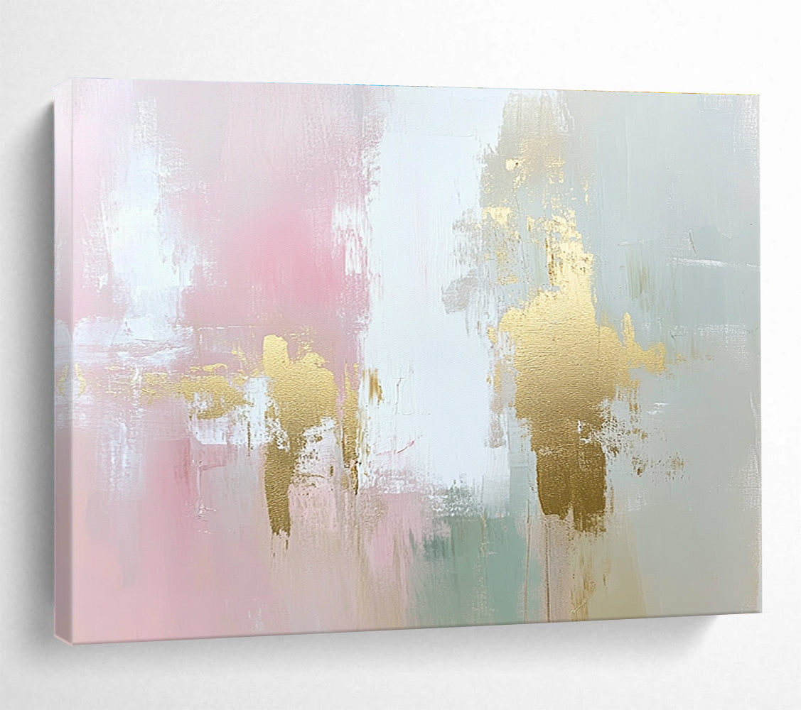Gold Accent Abstract Painting in Pink and Green DYP442