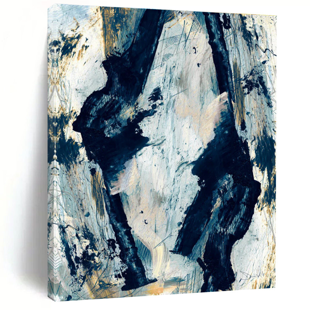 Blue and Gold Dynamic Abstract Painting ADGE172