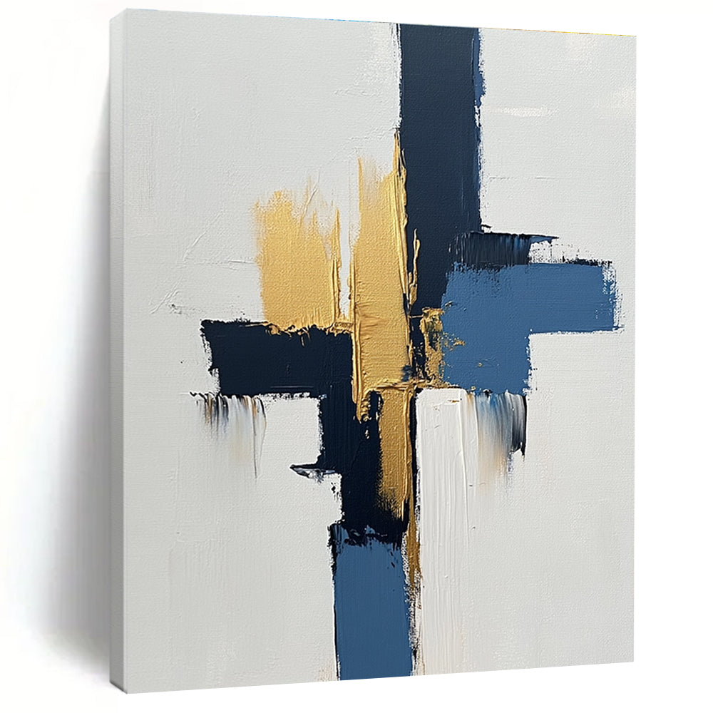 Blue and Gold Abstract Painting with Bold Strokes GER440