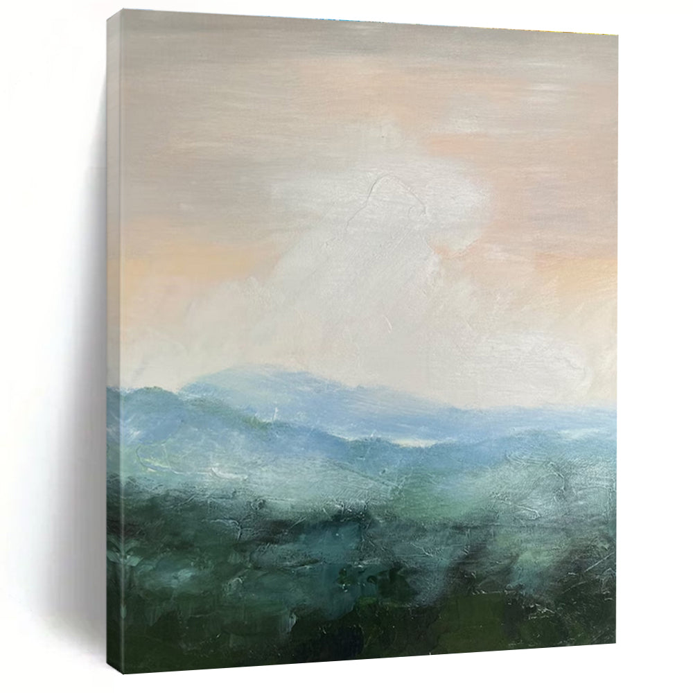 Soft Pink Blue Green Misty Mountain Abstract Painting ADGE010