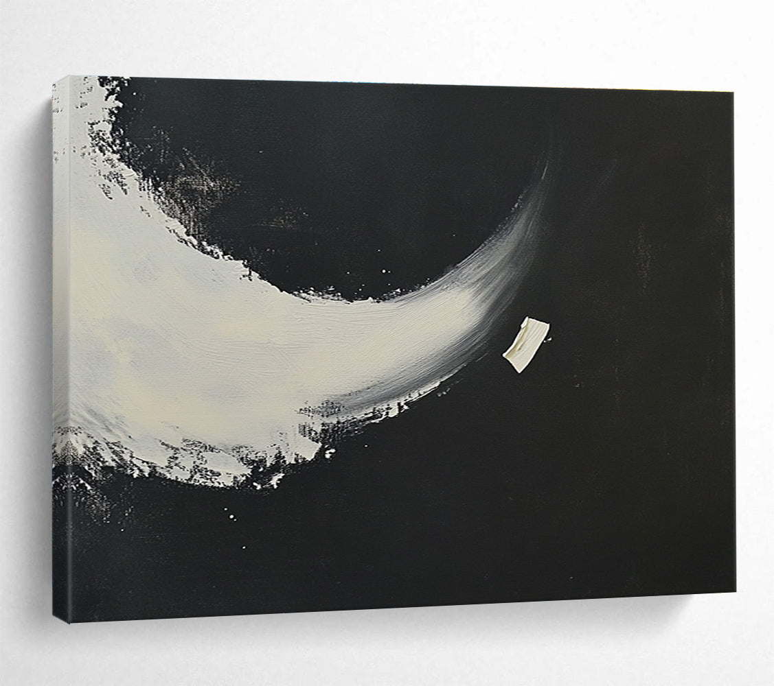 Black and White Crescent Abstract Painting with Bold Shapes DYP256