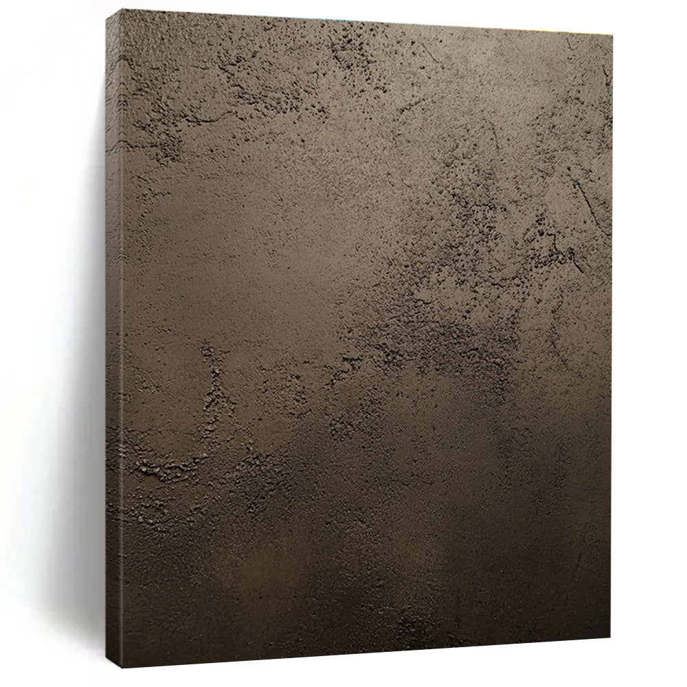 An abstract painting showcasing dark brown stucco texture with intricate details and natural features highlighted by soft lighting in a neutral palette.STSC889