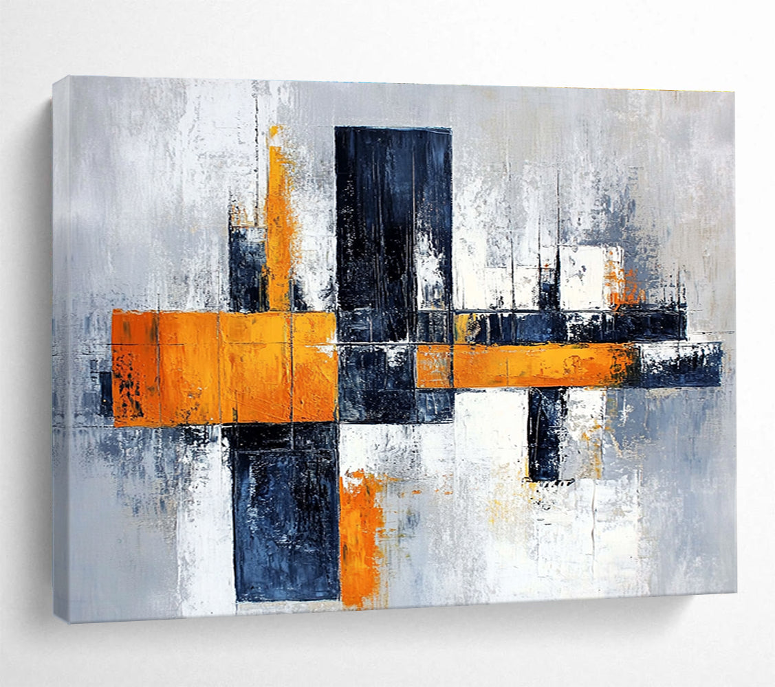 Gray Orange and Black Geometric Abstract Painting with Dynamic Composition DYP259