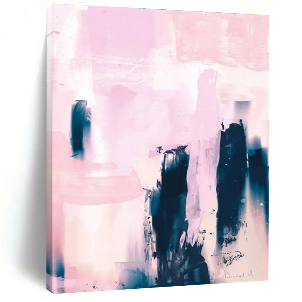 Pink and Blue Abstract with Bold Forms Painting ADGE179