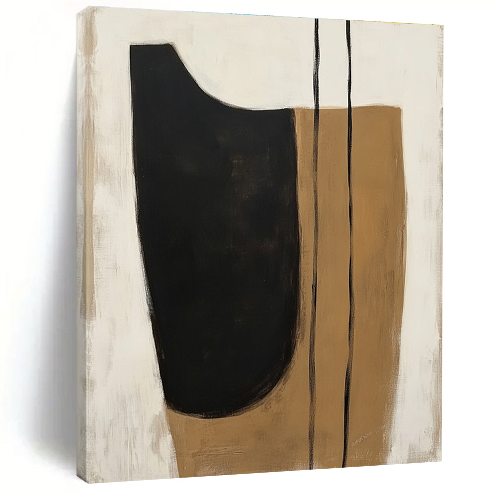 Black and Beige Minimalist Abstract Painting with Flowing Shapes GER225