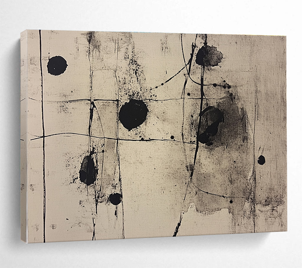 Black and White Ink - Style Abstract Painting with Spontaneous Marks DYP253