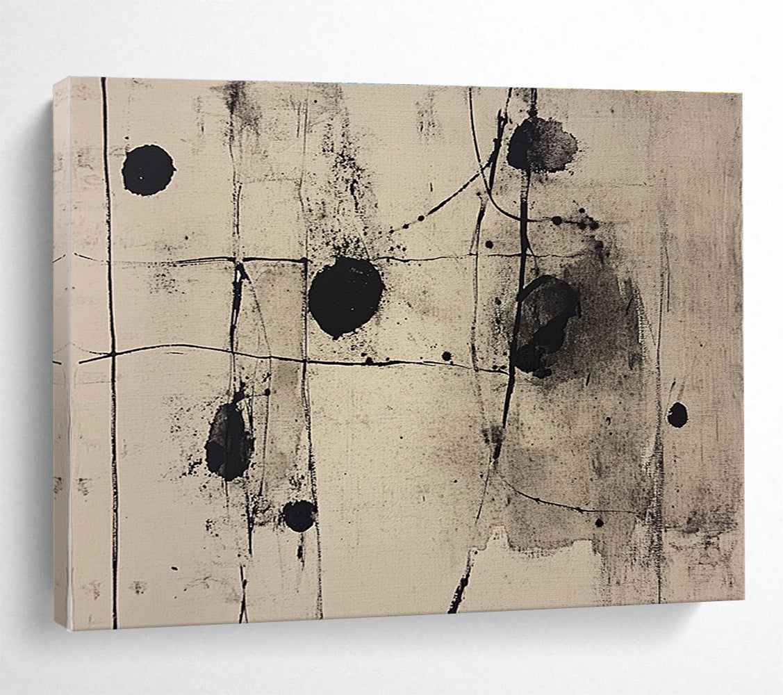 Black and White Ink - Style Abstract Painting with Spontaneous Marks DYP253