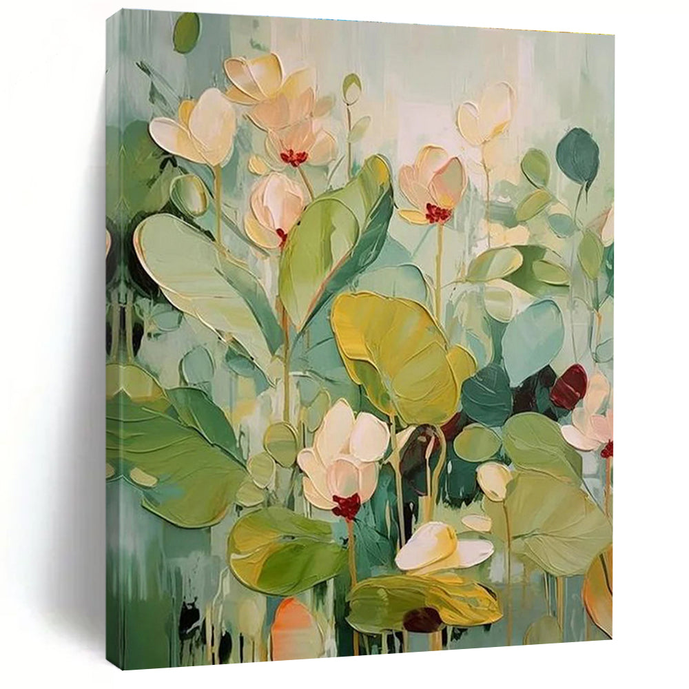 Pastel - toned Flower Abstract Painting with Green and Beige ADGE319