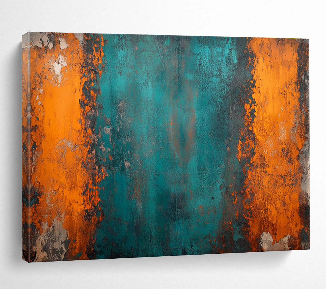 Teal Orange Abstract Painting with Bold, Industrial Edge THY408
